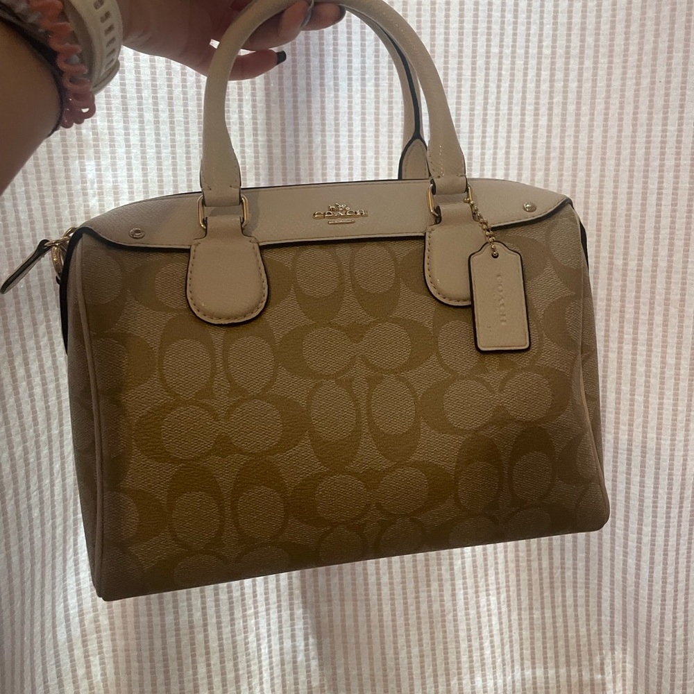 Tan and White Coach CC crossbody/ hand bag